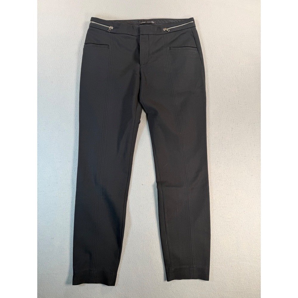 Zara Woman Black Zipper Detail Tailored Dress Pants Size M Mid Rise Ankle